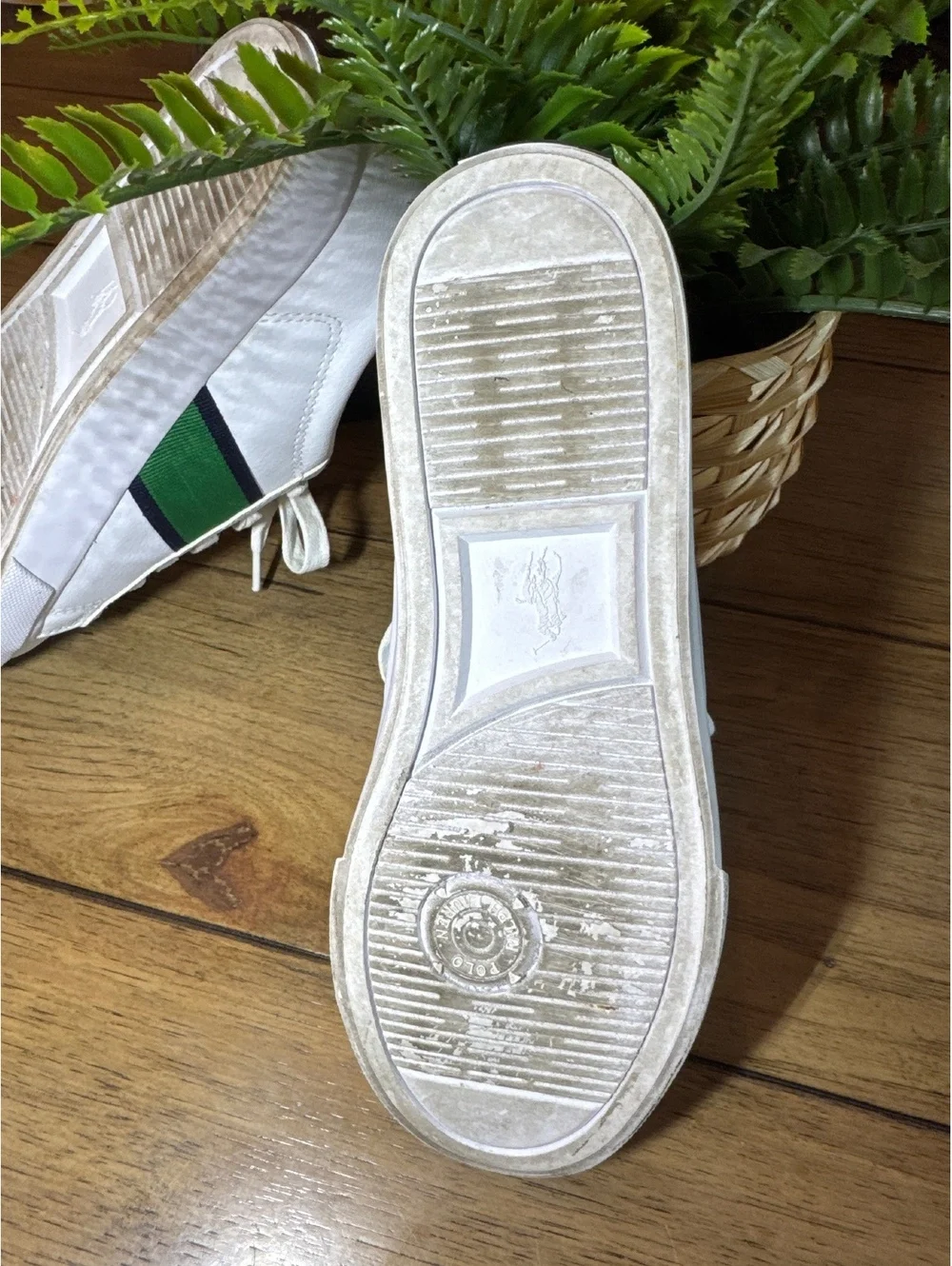 Polo Ralph Lauren Geoff Boys White Green & Navy Sneakers Size 3